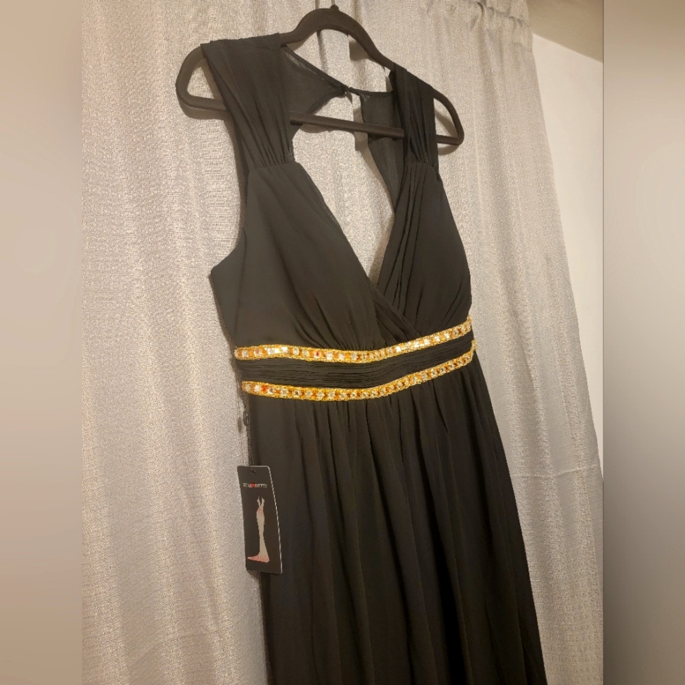 Elegant Black Dress with Gold Accents